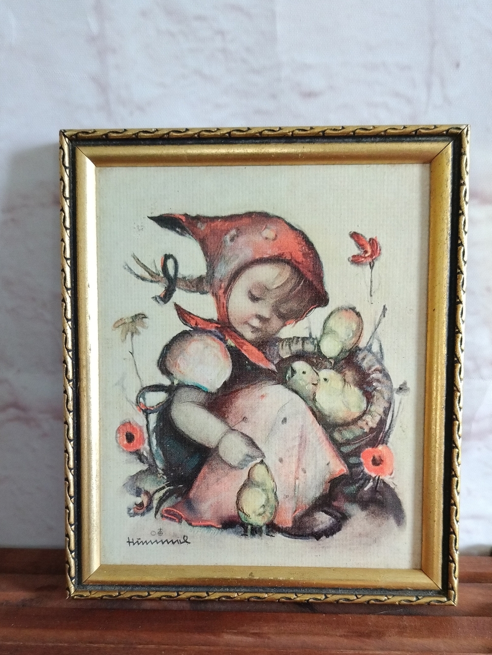 Vintage-Style Pink Girl with Chicks Framed Art Print